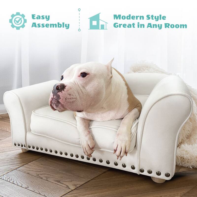Critter Sitters 34-in. Faux Velvet Pet Bed Sofa for Medium-Sized Dogs and Cats in Brown