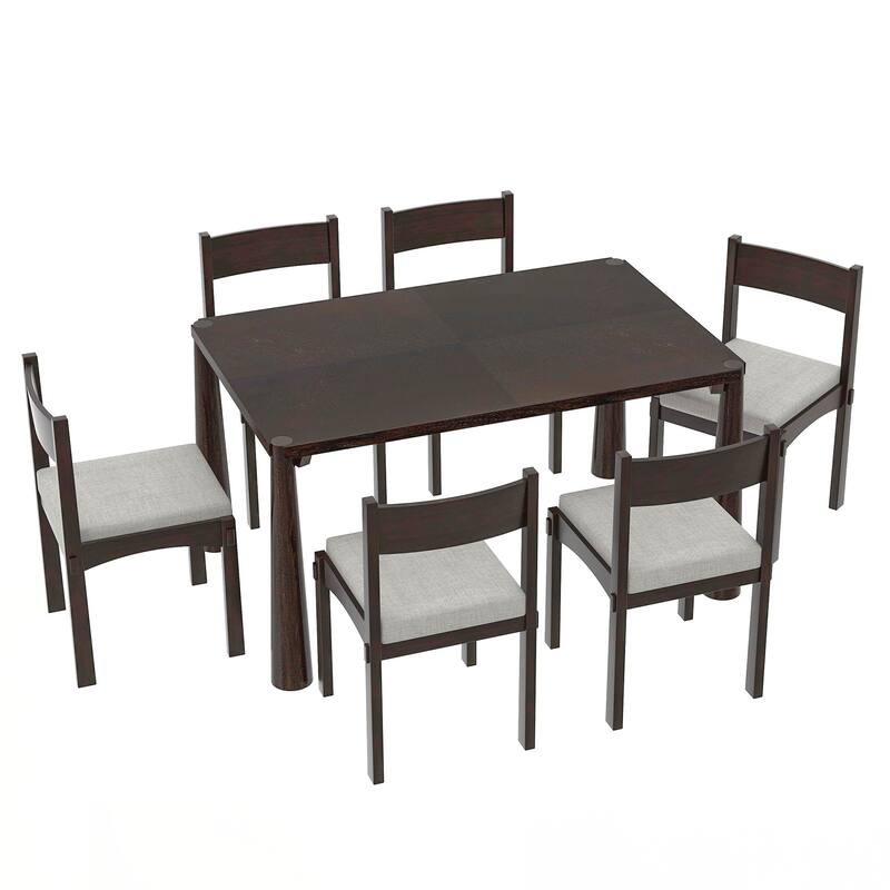 7-Piece Retro Dining Table Set for 6, Wood Dining Table Set for 6 with Upholstered Chairs for kitchen & Dining Room