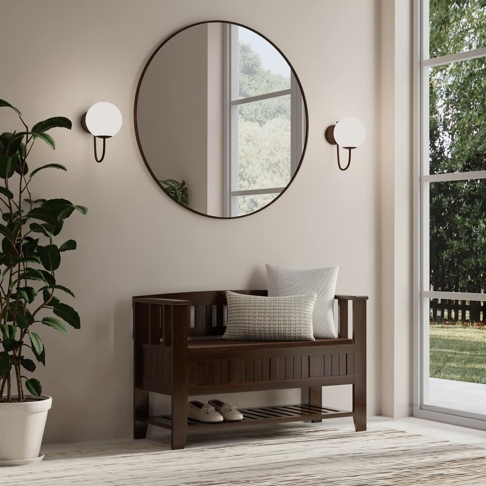 WYNDENHALL Normandy SOLID WOOD 48 inch Wide Transitional Entryway Storage Bench in Brunette Brown - 17" D x 48" W x 27.2" H