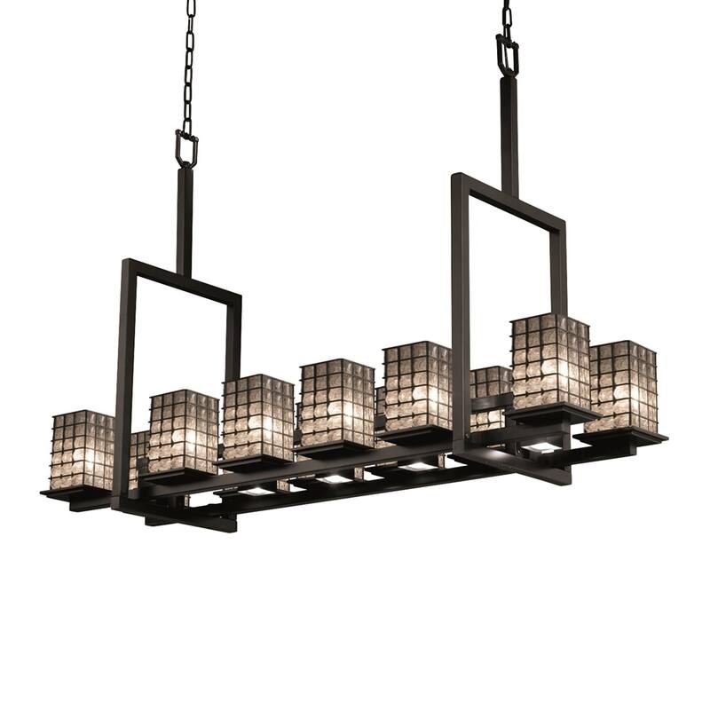 Justice Design Wire Glass Montana Matte Black Bridge Chandelier (Tall), Grid with Clear Bubbles Shade