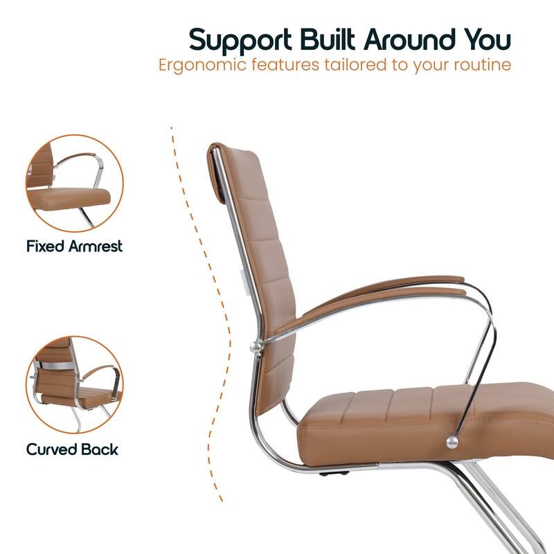 Benmar Series Mid Back Modern Leather Office Executive Desk Chair, Ergonomic Seating with Stainless Steel Sled Base