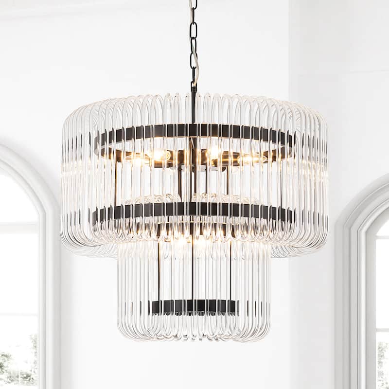 9-Light Modern Glam Drum Crystal 2-Tiered Round Chandelier Kitchen Island Pendant Light