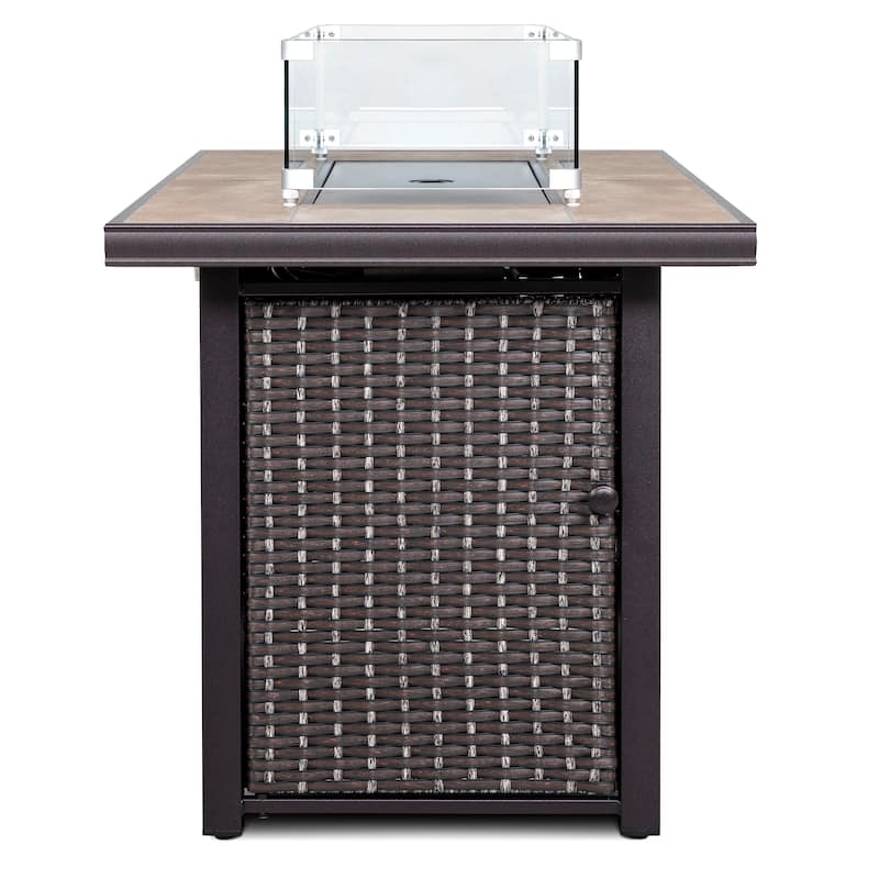 Nuu Garden Outdoor 43-inch 50,000 BTU Propane Gas Fire Pit Table, Ceramic Tabletop and PE Rattan Weaved Iron Frame