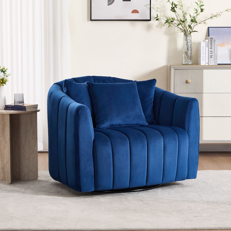 Modern Velvet Swivel Accent Chair,Sofa Chair with Pillows - Navy