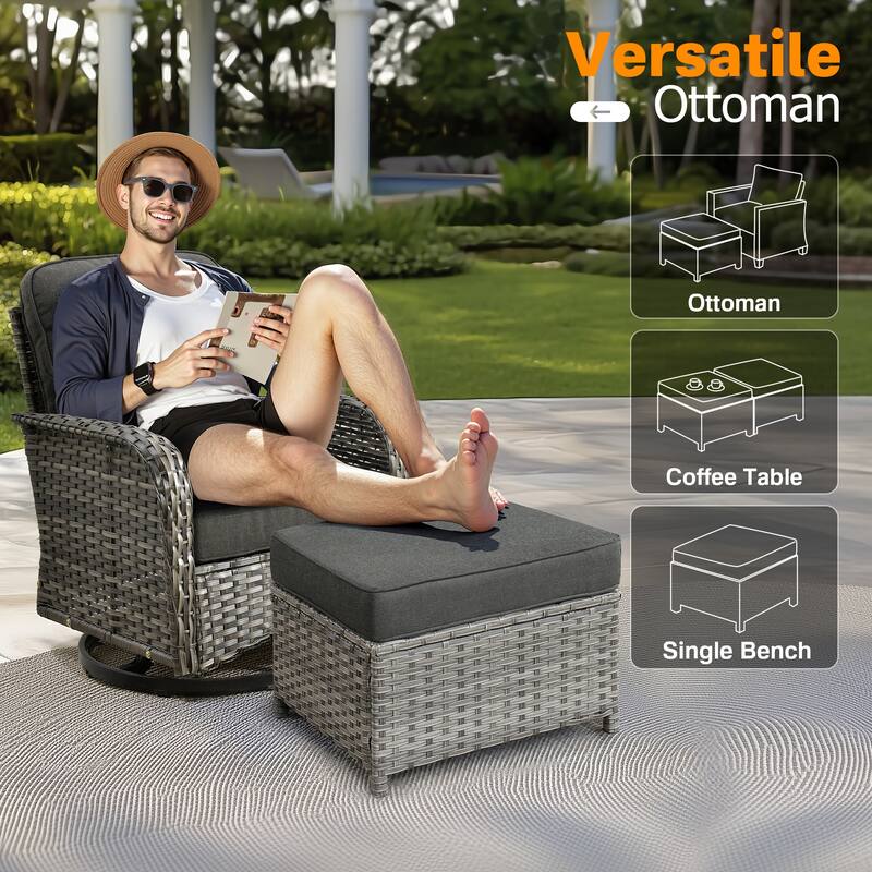 OVIOS 7-piece Patio Wicker Swivel Rocking Chair Set With Fire Pit