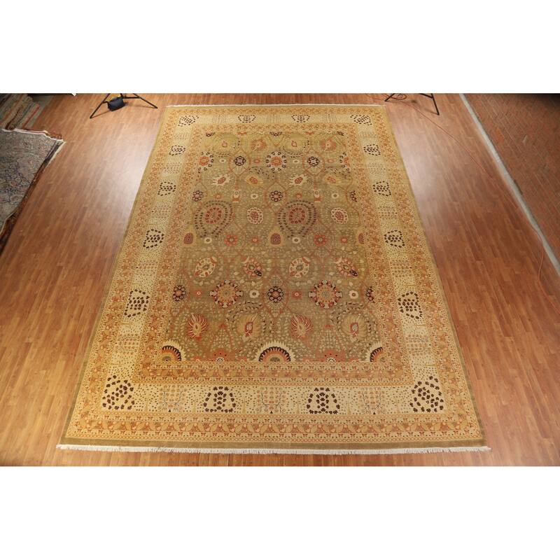 Floral Tabriz Oriental Large Rug Hand-Knotted Wool Carpet - 12'2"x 17'10"