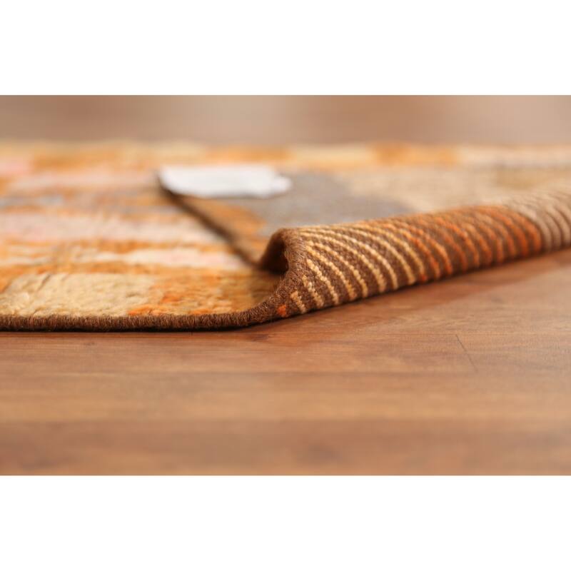 Geometric Orange Moroccan Runner Rug Handmade Wool Carpet - 2'10" x 9'8"