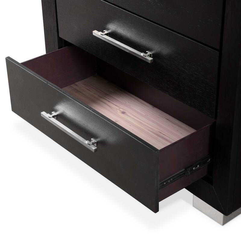 Furniture of America Alaric Modern Black Solid Wood 5-Piece Bedroom Set with 69-inch Makeup Vanity, Chest and 2 Nightstands