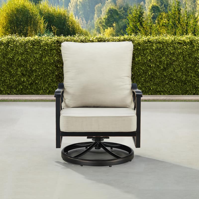 Pair of Black Aluminum Deep Seating Swivel Rocker Club Chairs with Cushions