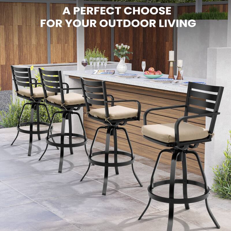 Outdoor Patio Swivel Aluminum Bar Stools Dining Chairs with Sunbrella Cushion