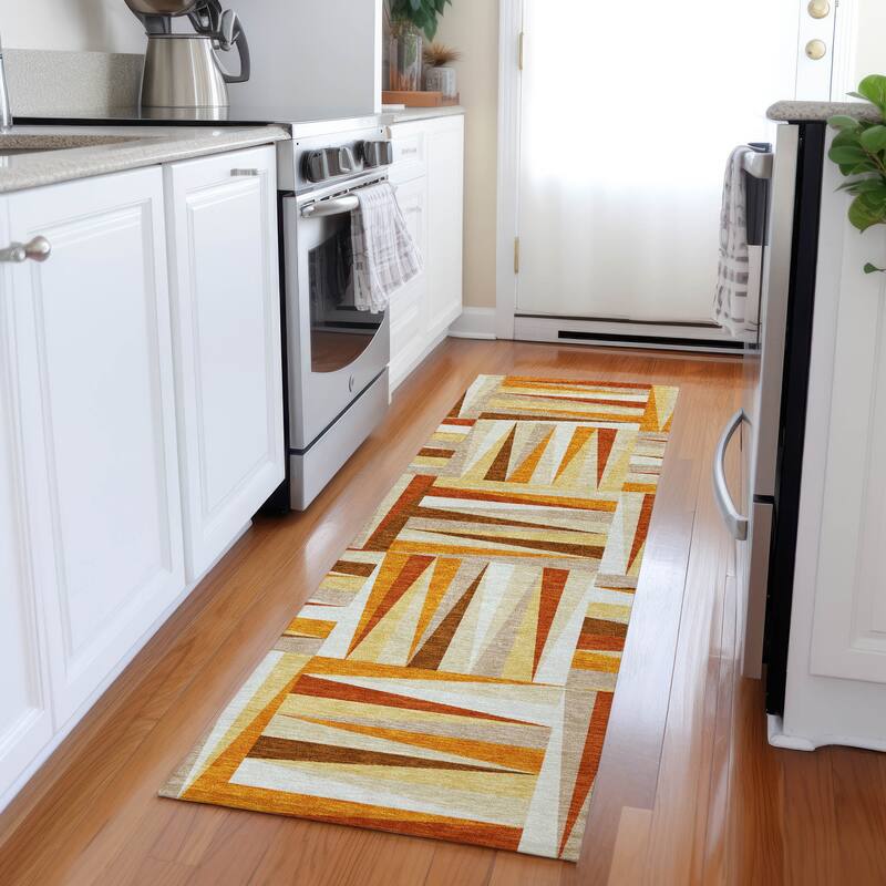 Machine Washable Indoor/ Outdoor Contemporary Mosaic Chantille Rug