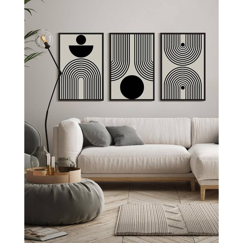 Minimalist Sun Lines Framed Canvas Painting Artwork