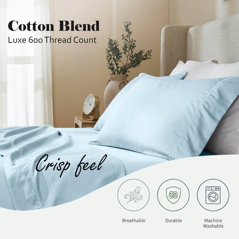 Superior Imperia Cotton Blend Embroidered 600 Thread Count Pillowcases, Set of 2