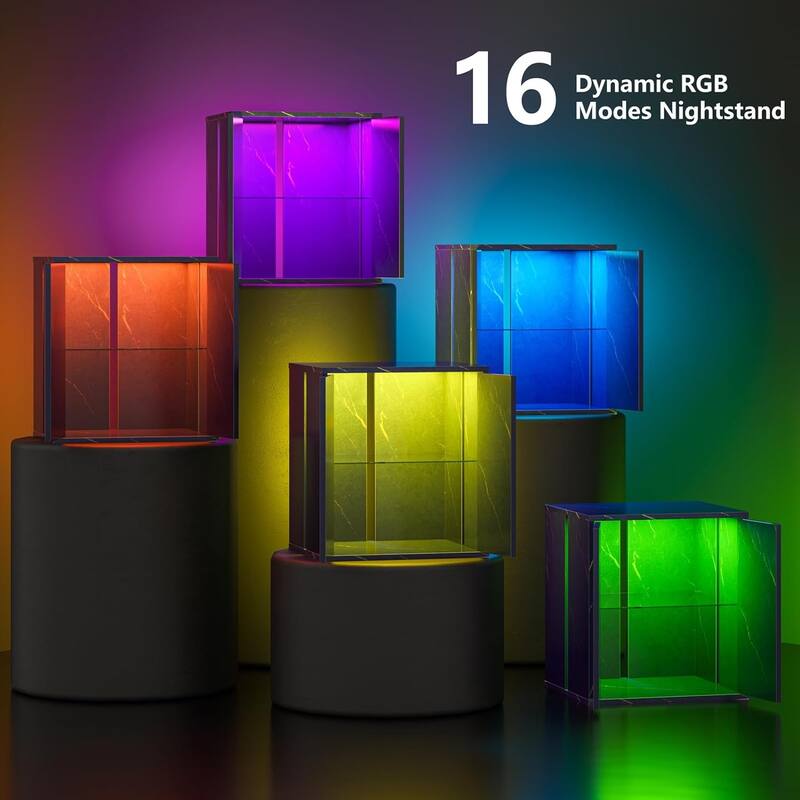 Nightstand with Glass Shelves and Led Lighting