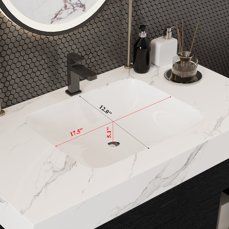 29.9-inch floating bathroom vanity with sintered stone countertop and ceramic undermount sink