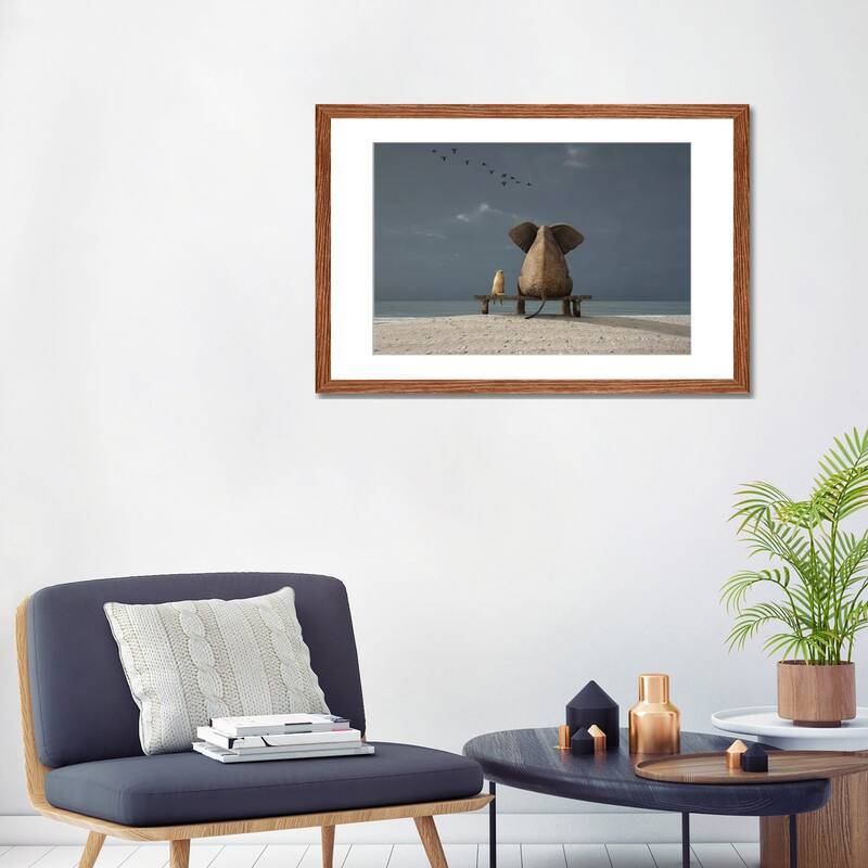 iCanvas "Elephant And Dog Sit On A Beach" by Mike Kiev