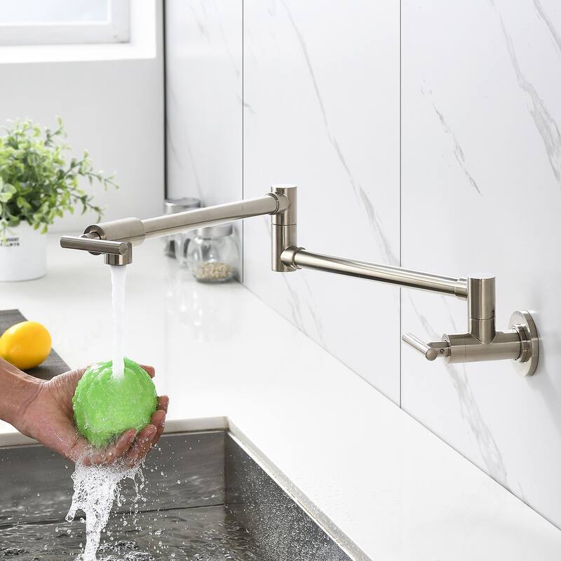 Double Handle Single Hole Wall Mounted Pot Filler Faucet - 25.98-in L x 8.66-in H