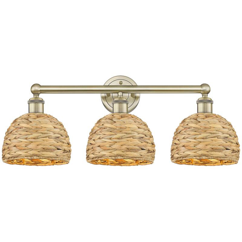 Innovations Lighting Endless Possibilities Edison - Woven Rattan - 3 Light 26" Bath Vanity Light - Antique Brass