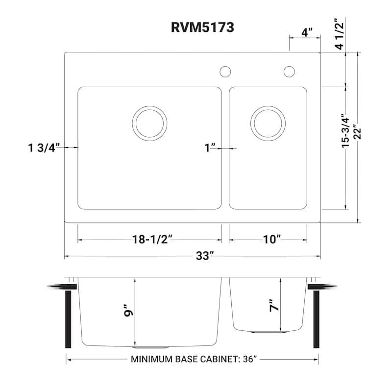 Ruvati 33 x 22 inch Drop-in Topmount Kitchen Sink 16 Gauge Stainless Steel 70/30 Double Bowl - RVM5173 - 8' x 11'