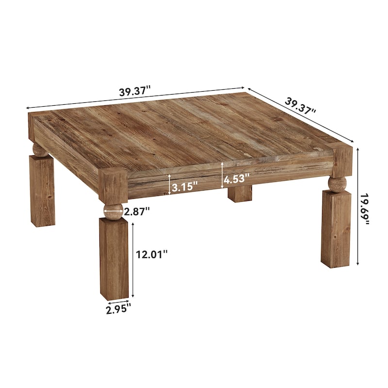 Farmhouse Square Wood Coffee Table, 39-Inch Rustic Coffee Table