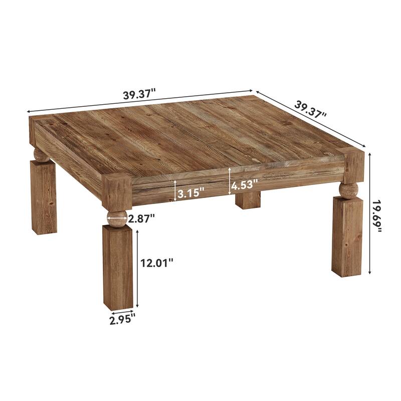 Square Solid Wood Coffee Table, Sturdy Legs Living Room Center Cocktail Accent Table