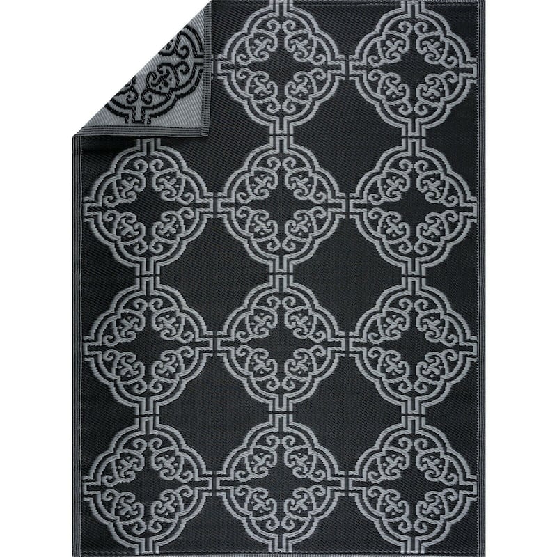 Marrakech Design 100% Eco-friendly Lightweight Plastic Outdoor Mat/Rug - 5'x7' - Black&Gray