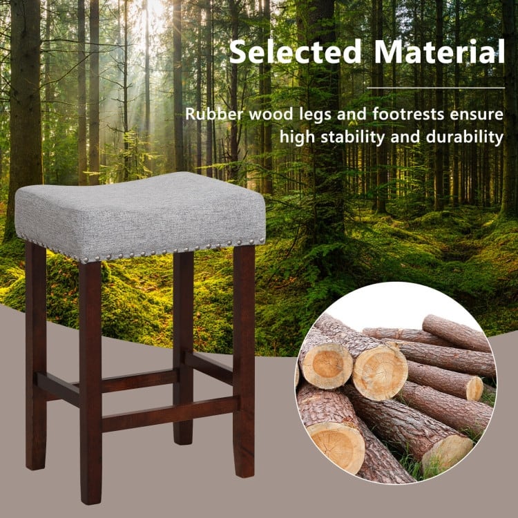 Set of 2 24 Inch Bar Stool with Curved Seat Cushions - 17" x 13" x 24" (L x W x H)