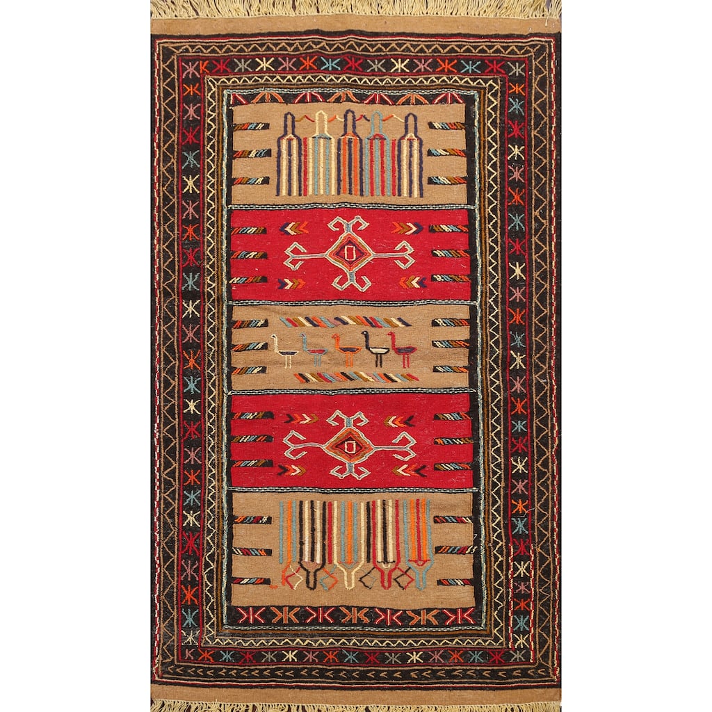 Decorative Tribal Sumak Kilim Persian Wool Area Rug Hand-Woven - 3'10 ...