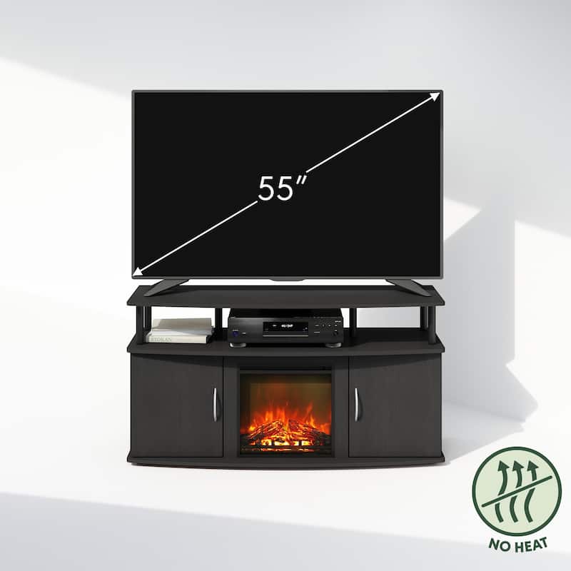 Furinno Jensen No Heat Decorative Electric Fireplace TV Stand for TV up to 55 Inch with Doors Storage Cabinet