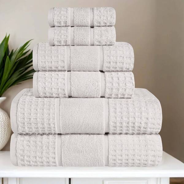 Superior Napa Zero Twist Cotton Waffle 6 Piece Bathroom Towel Set - Stone Grey