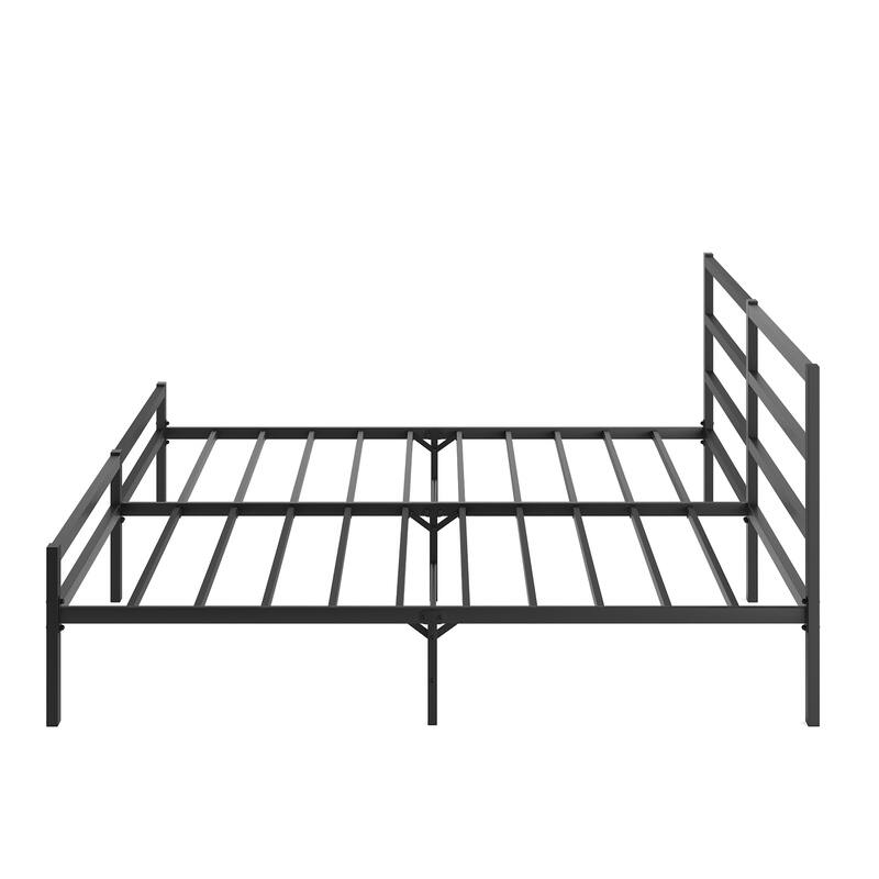 Black Metal King Platform Bed Frame with Headboard, Sturdy Construction - No Box Spring Needed