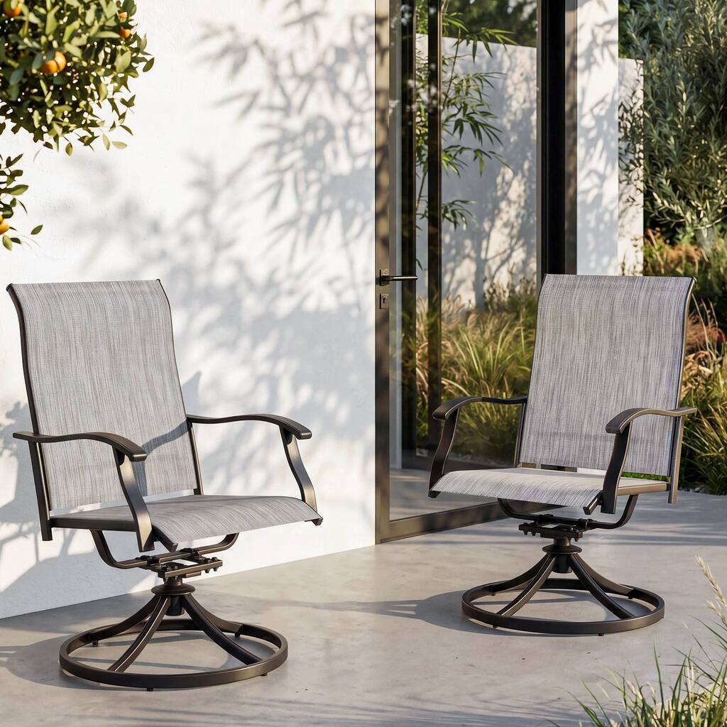 Nuu Garden Swivel Textilene and Iron Outdoor Patio Chairs with Powder-coated Finish