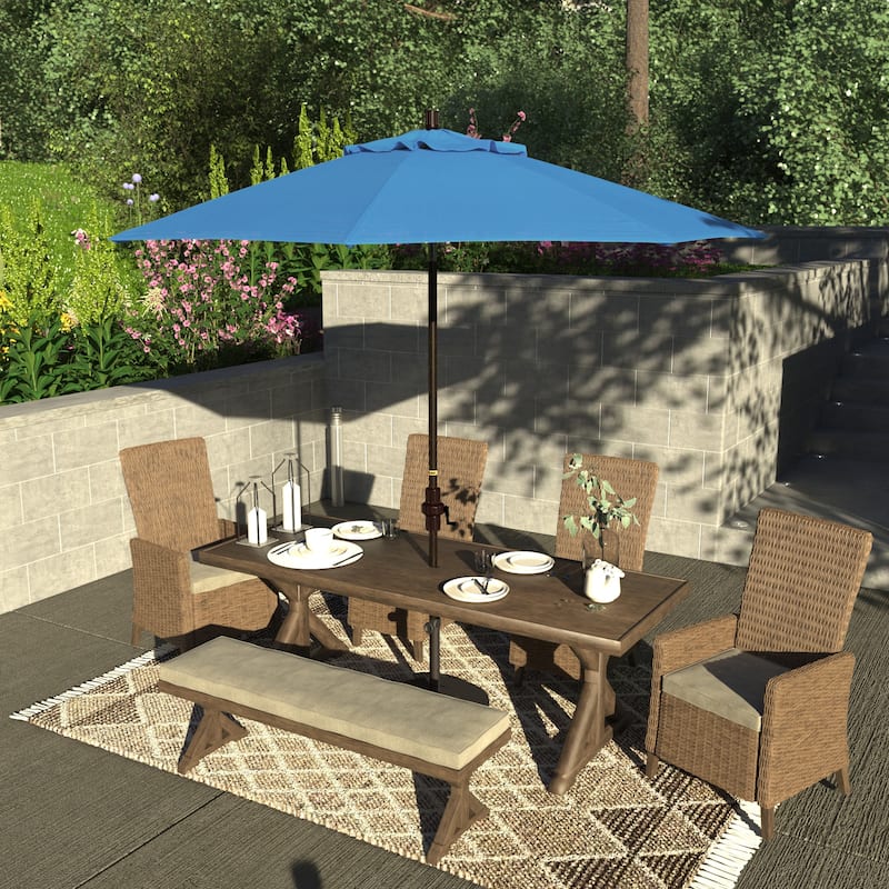 California Umbrella 9' Sun Master Series Patio Umbrella Bronze Aluminum Pole Fiberglass Ribs Crank Lift Collar Tilt Royal Blue - Frost Blue