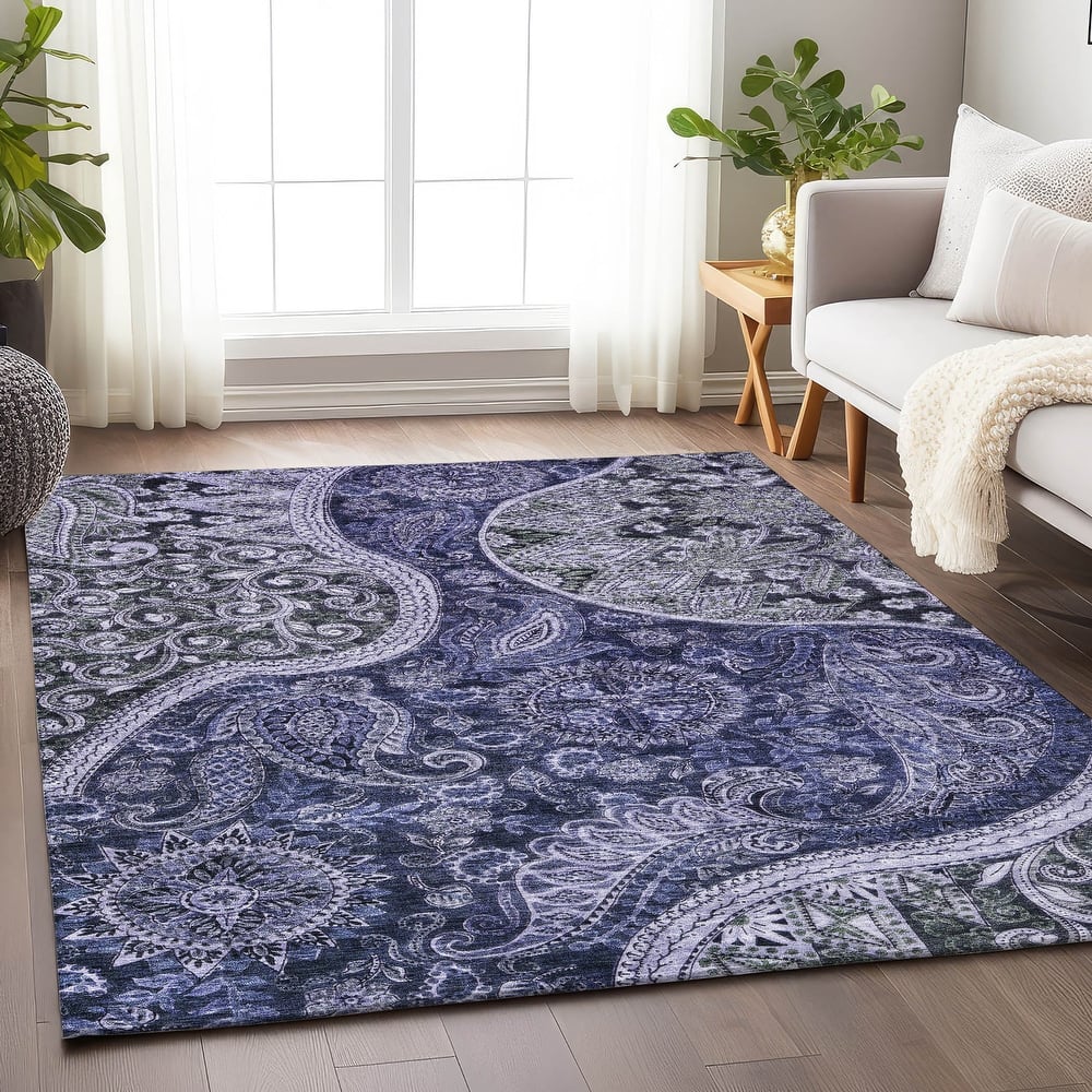 Machine Washable Indoor/ Outdoor Modern Paisley Chantille Rug