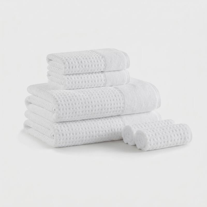Madison Park Spa Waffle Cotton Waffle Jacquard Antimicrobial Bath Towel 6 Piece Set