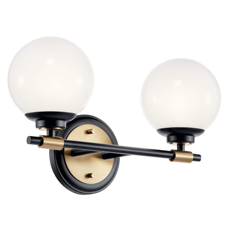 Benno 14.75 in. 2-Light Bathroom Vanity Light with Opal Glass - 14.75 in - Black and Champagne Bronze