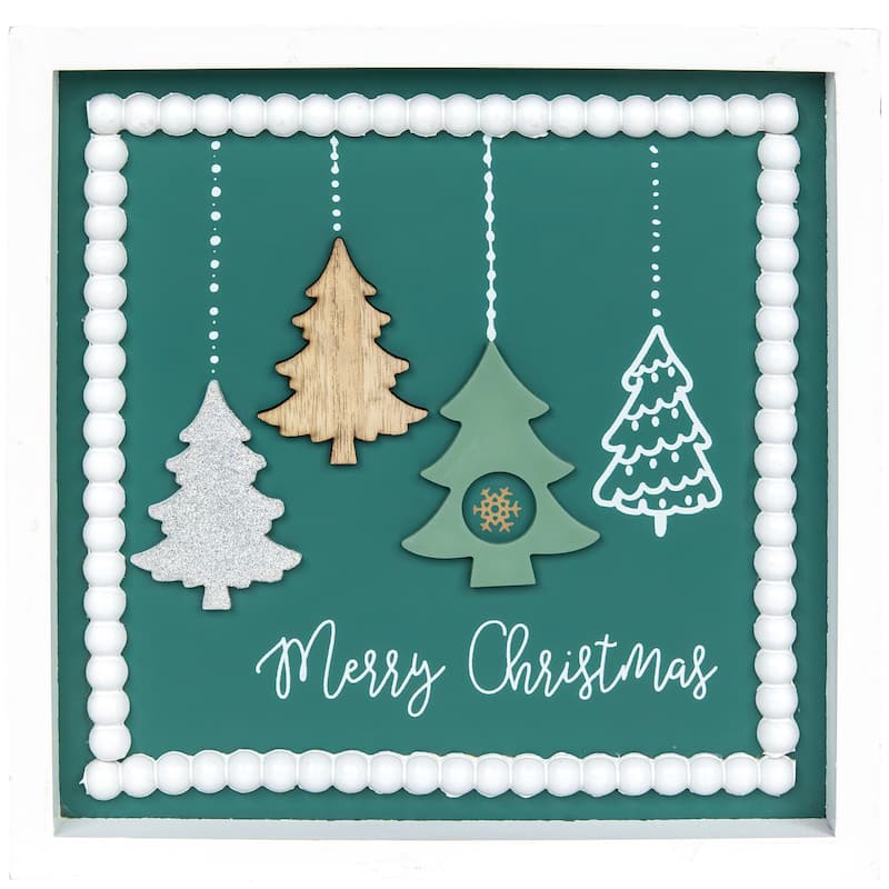 Merry Christmas Trees Framed Wall Art - 9.5" x 9.5"