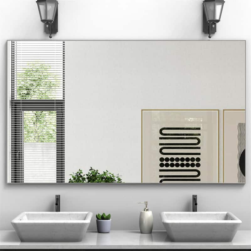 60" x 36" Modern Rectangle Bathroom Mirror with Aluminum Frame