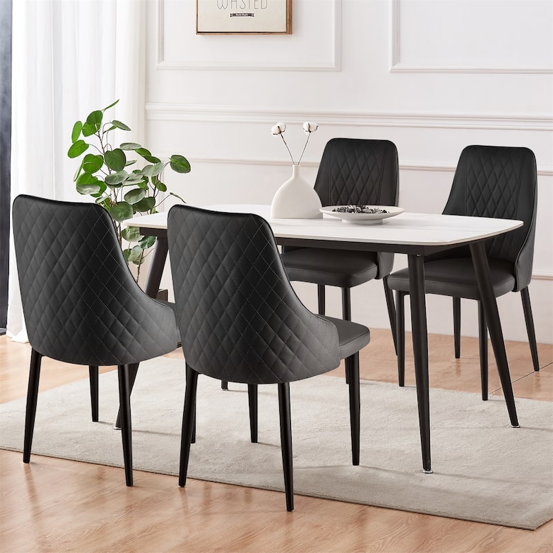 Faux Leather Upholstered Dining Chairs Set of 2 - 35.63"H x 17.72"W x 17.32"D - Set of 4 - Black