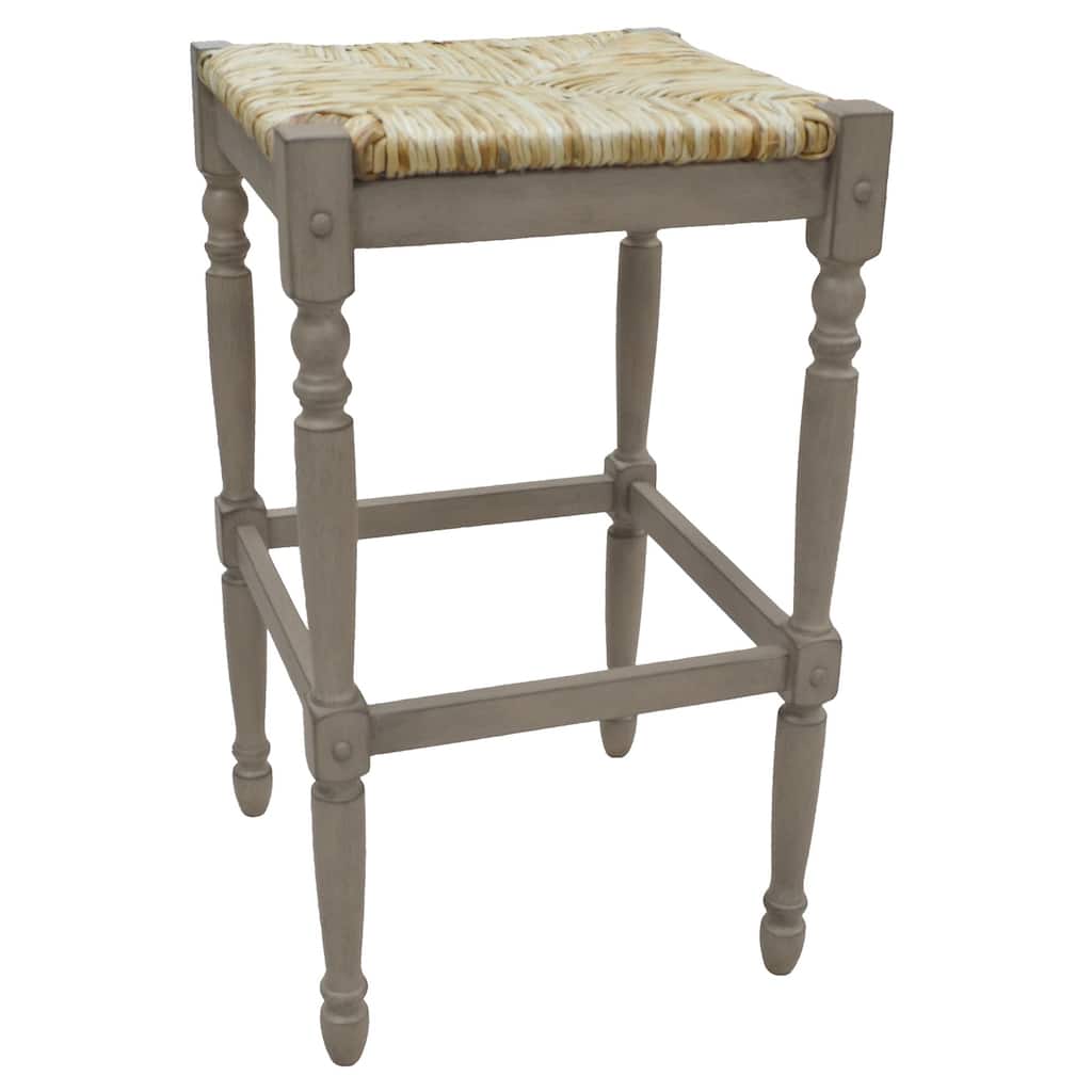 29.75" Gray and Beige Backless Bar Stool with Hand Woven Rush Seat