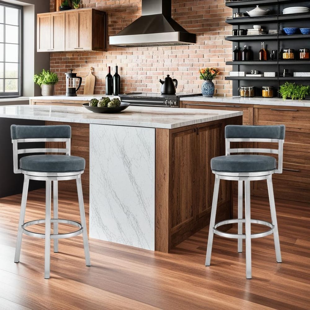 Madrid Modern Swivel Bar Stool, Upholstered Counter Height Chair with Metal Frame