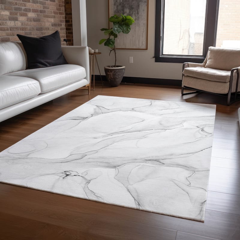 Machine Washable Indoor/ Outdoor Abstract Watercolor Chantille Rug