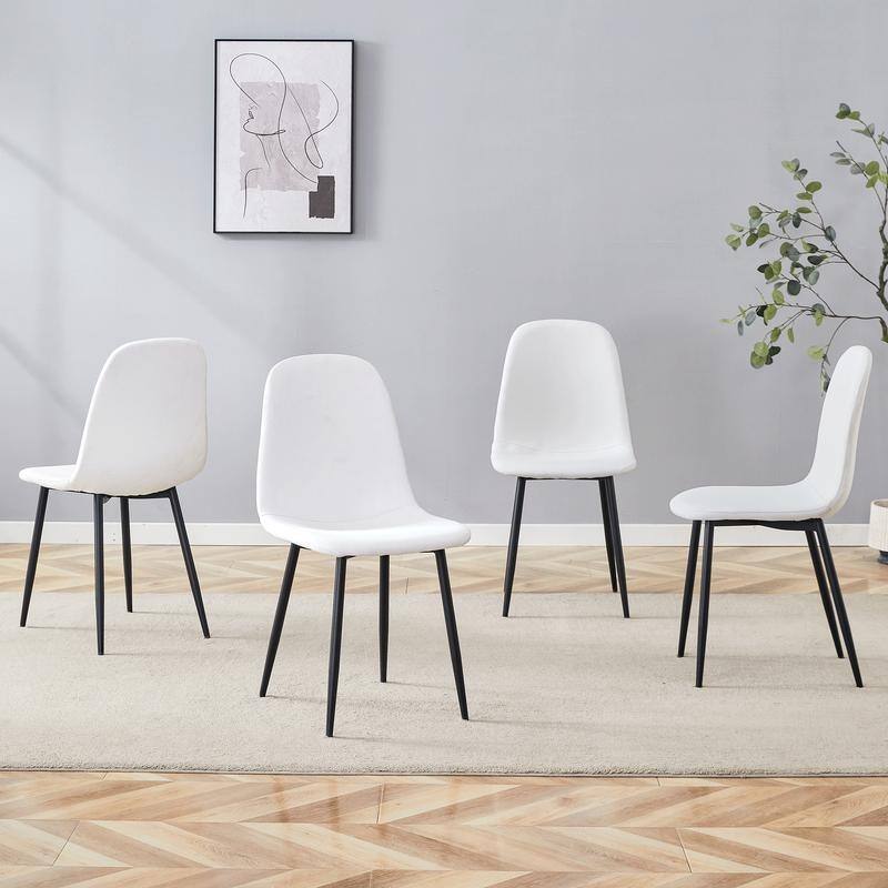 Set of 4 Modern Dining Chairs - Breathable Linen-Cotton Upholstery & Sturdy Integrated Metal Legs