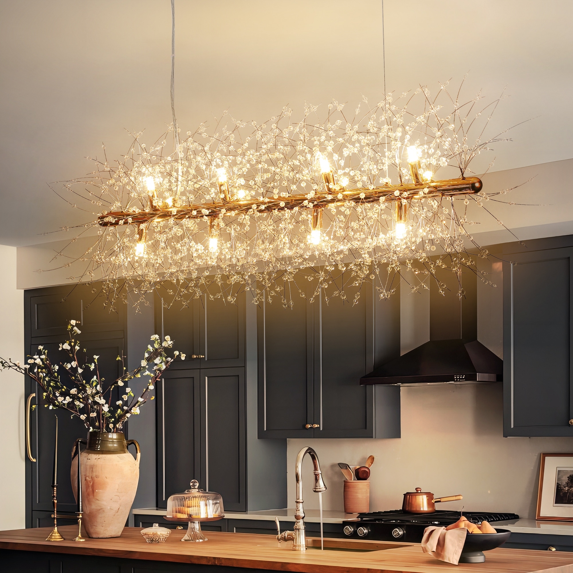 Rennnsan 12-Light Gold/Chrome Modern Glam Beaded Crystal Chandelier for Dining Room