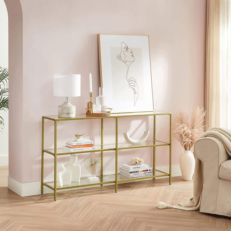 51” Console Table with Tempered Glass and Steel Frame Design Stylish and Functional Home Furniture - 11.8"D x 51.2"W x 28.7"H