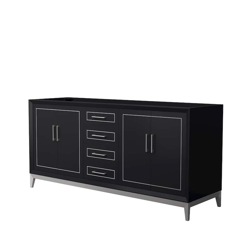 Marlena 72-Inch Double Vanity Cabinet - Black, Brushed Nickel Trim, No Top