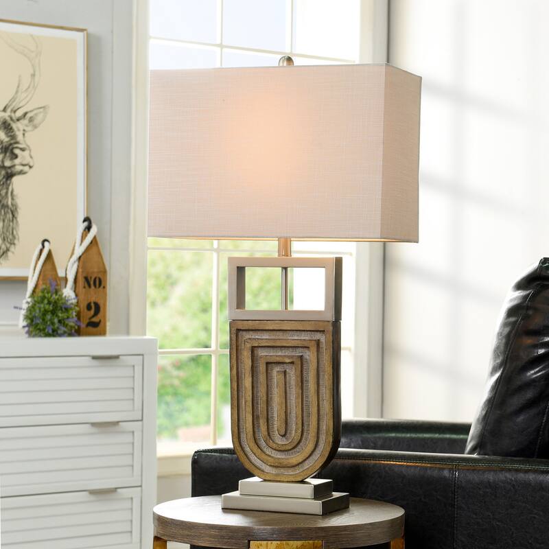 Oak Silver Table Lamp - Brown Brushed and Champagne Gold Body - Oatmeal Shade