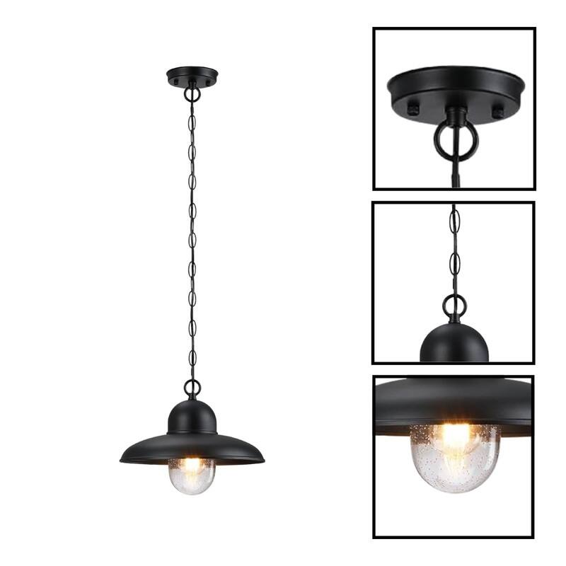 12” Light fixture black pendant light glass, iron hanging light
