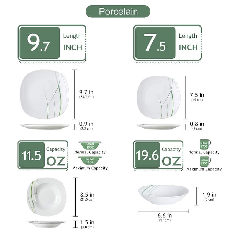 VEWEET Aviva Porcelain Dinnerware Set (Service for 6)