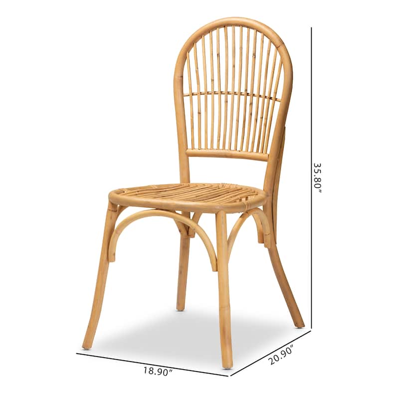 Wina Modern Bohemian Natural Rattan 2-Piece Dining Chair Set